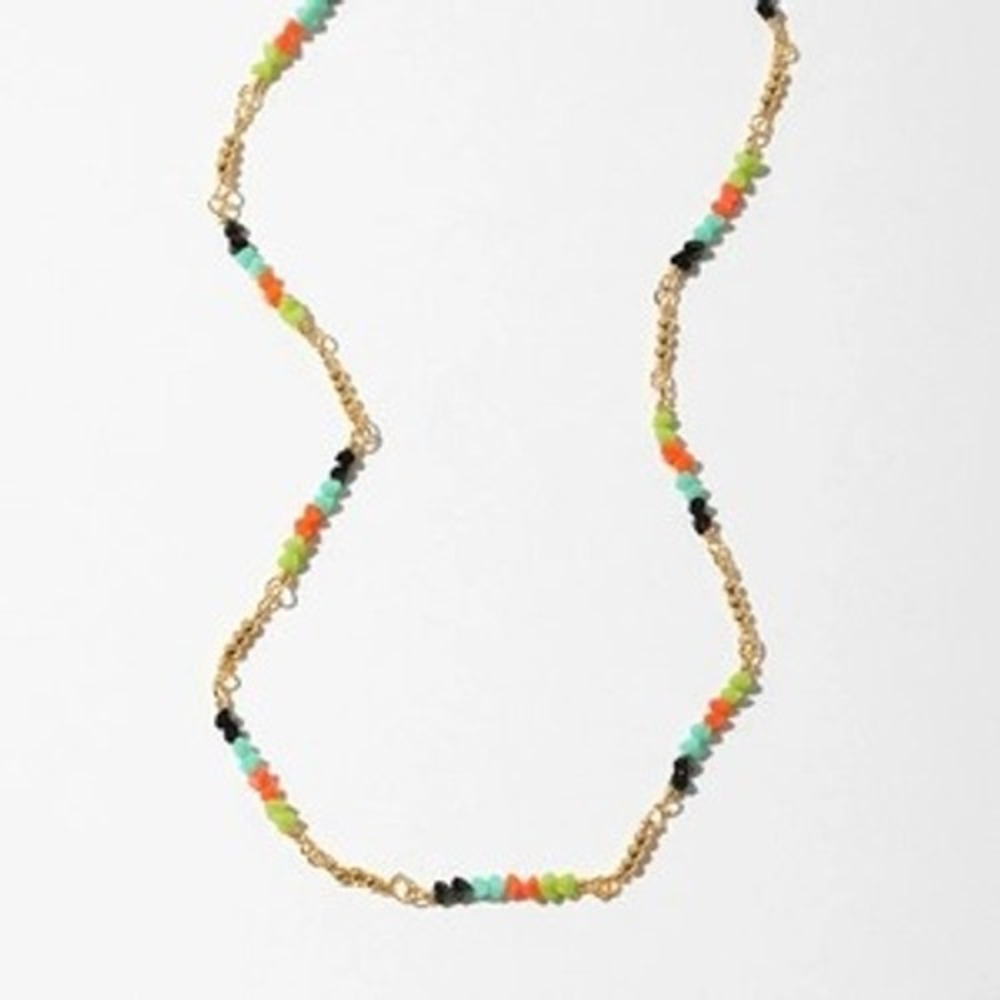 Gold Multi Color Seed Bead Choker Necklace Adjustable Chain Boho Summer Jewelry